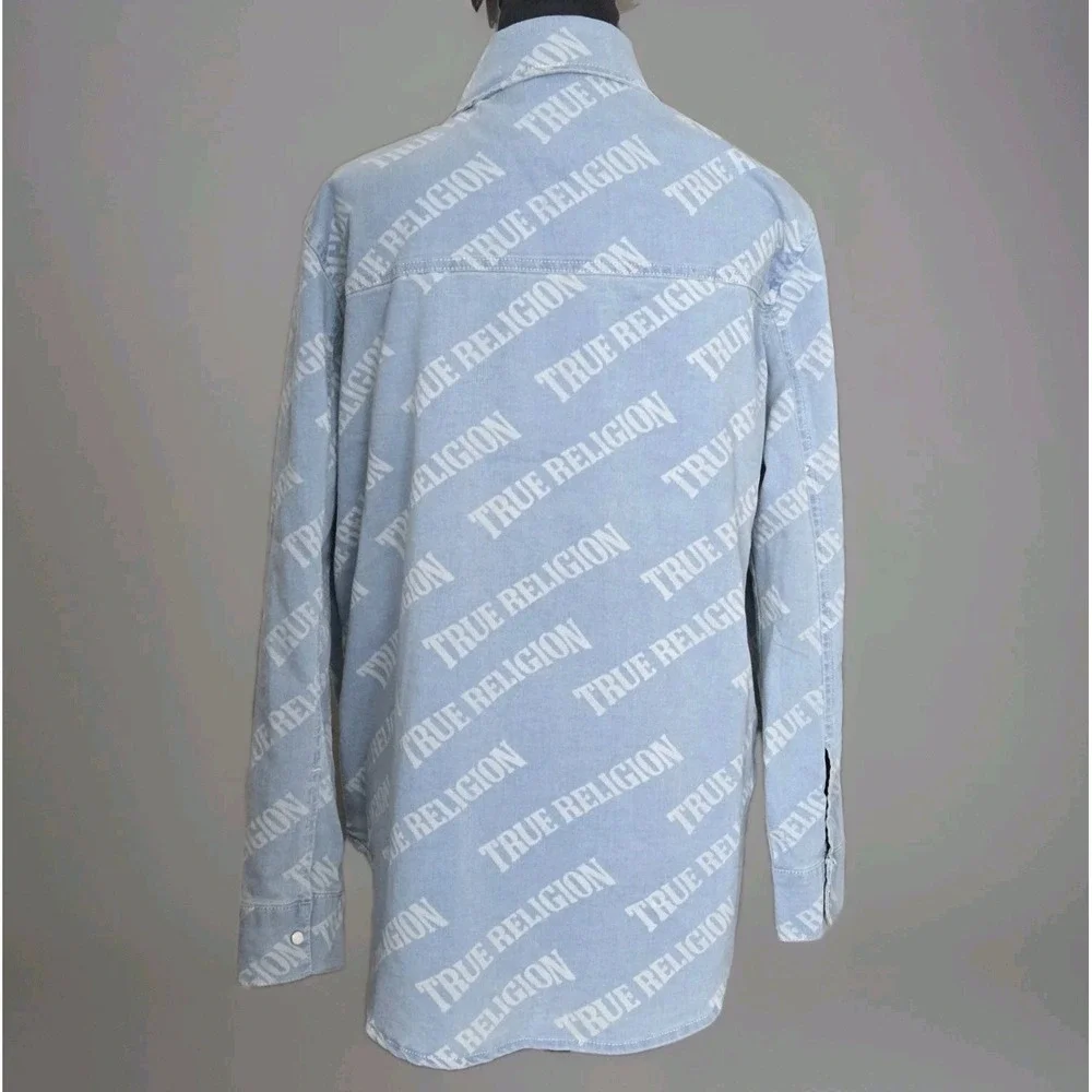 True Religion Georgia Denim Shirt Men's Sz Large Western Cowboy Pearl Snap‎